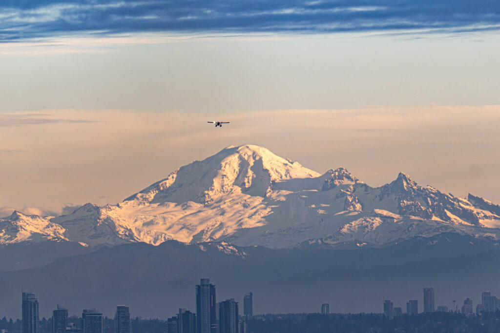 Mount Baker in the distance with Burnaby below. 